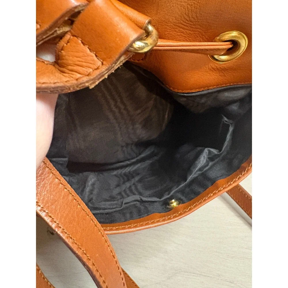 Givenchy Vintage Tan Leather Drawstring Backpack Gold Hardware Studded Logo‎